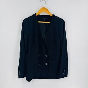 J. Crew French Girl Blazer Double Breasted Collarless Crepe Black Size 12